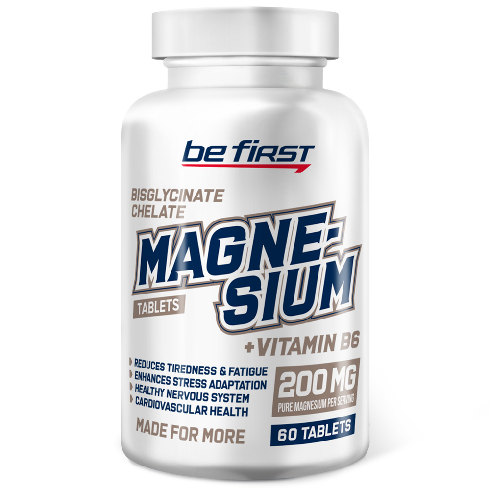 Витамины Be First Magnesium bisglycinate chelate + B6 200мг. 60табл.