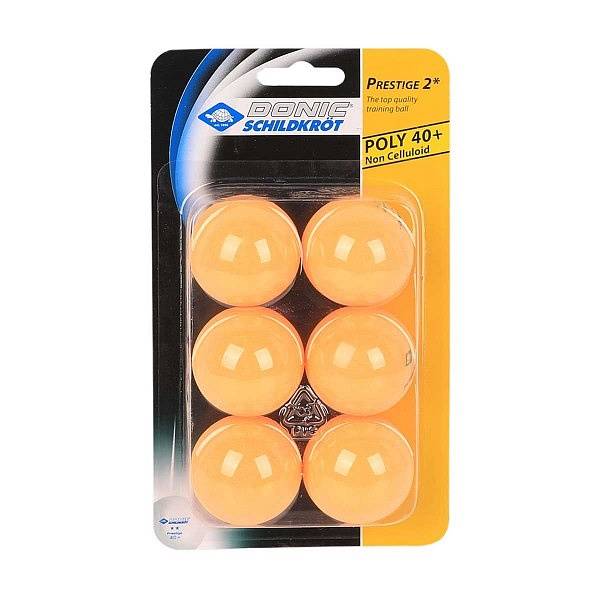 Мяч Donic-Schildkrot для настольного тенниса 2* Prestige, оранжевый (6 шт.)